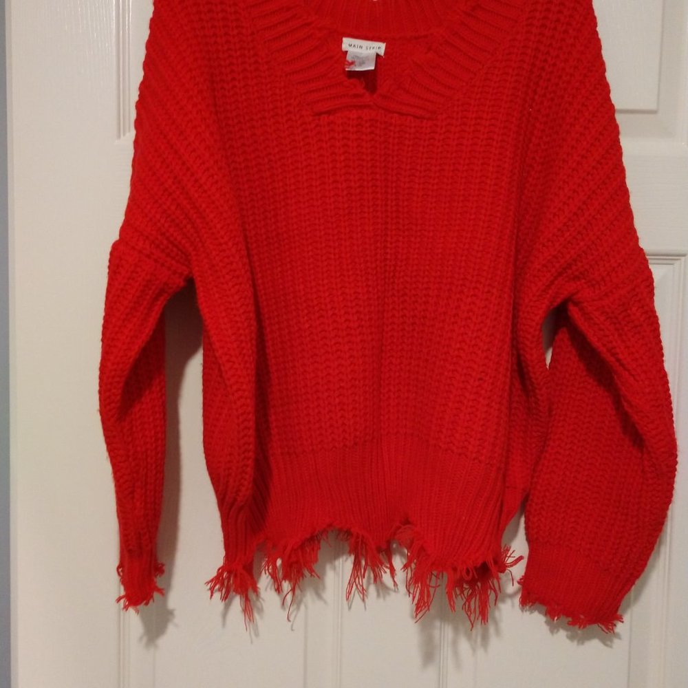 Main Strip distressed red v-neck sweater size M